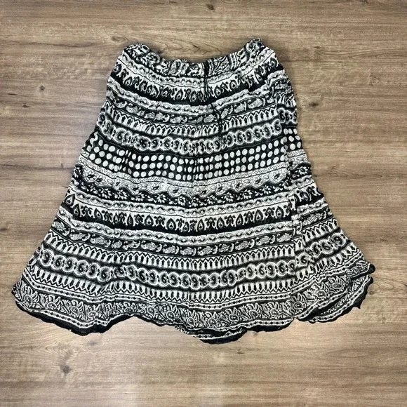 Cotton black and white full skirt all over pattern gauzy womens XL India Boho - Picture 4 of 10